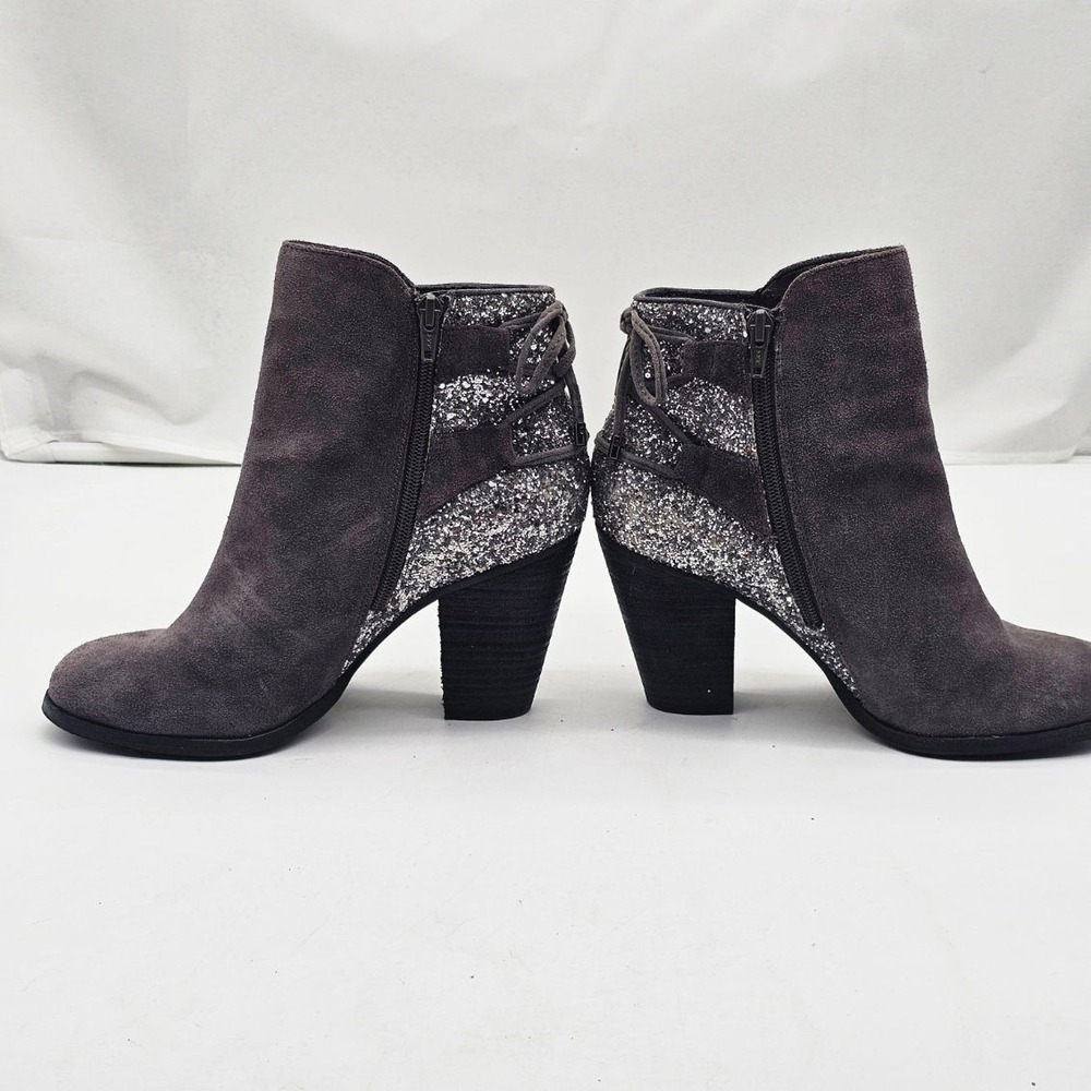 Gianni Bini Ankle Boots Women 8.5M Grey Good Glitter Suede Block Heel Booties
